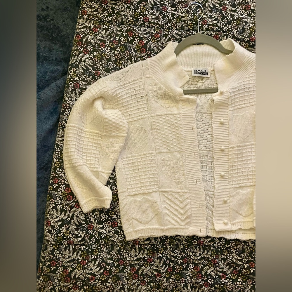Basic editions off white dainty cardigan. Kids sizing but it fits XS womens.